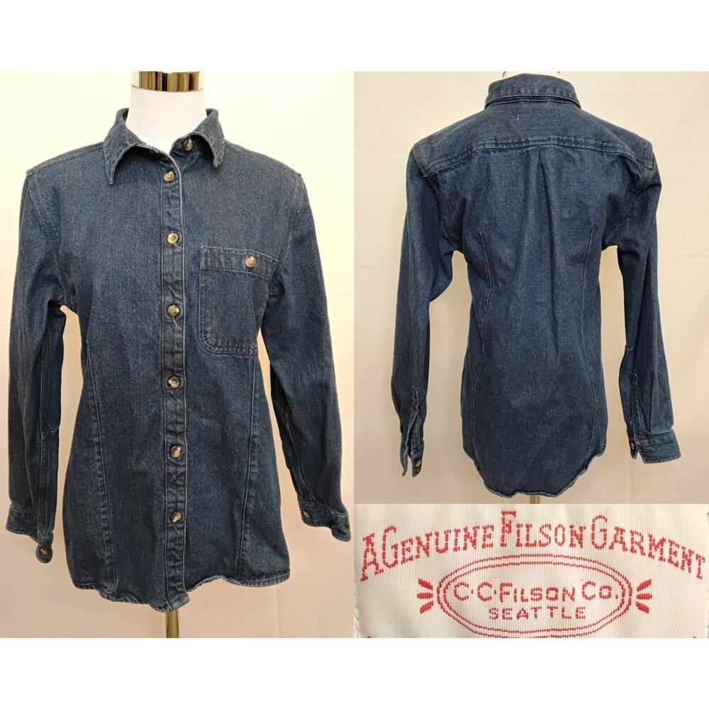 Filson Denim Button Down Shirt Women's Small Dark Wash Heavyweight #Z5397